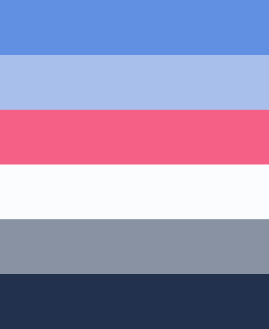 Six horizontal colour bars stacked from blue through pink and grey to near-black.